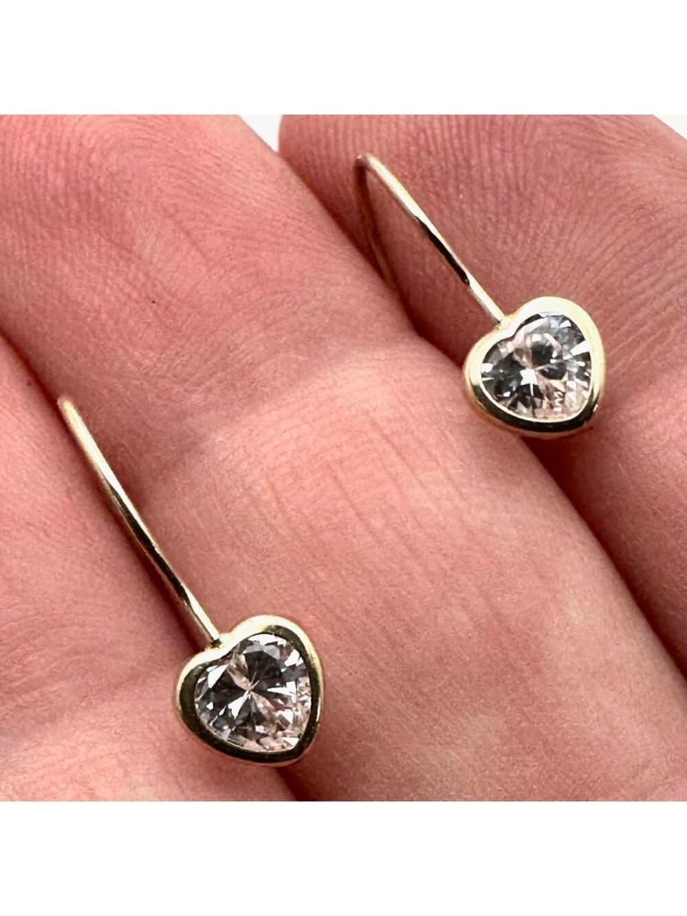 10K Yellow Gold Cubic Zirconia Heart Pierced 3/4" Pierced Earrings